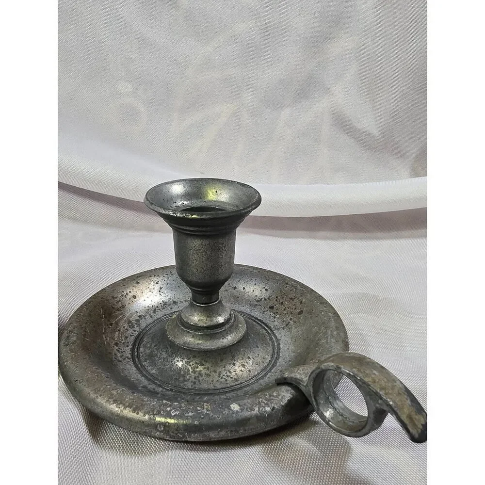 Antique Pewter Chamberstick Candle Holders